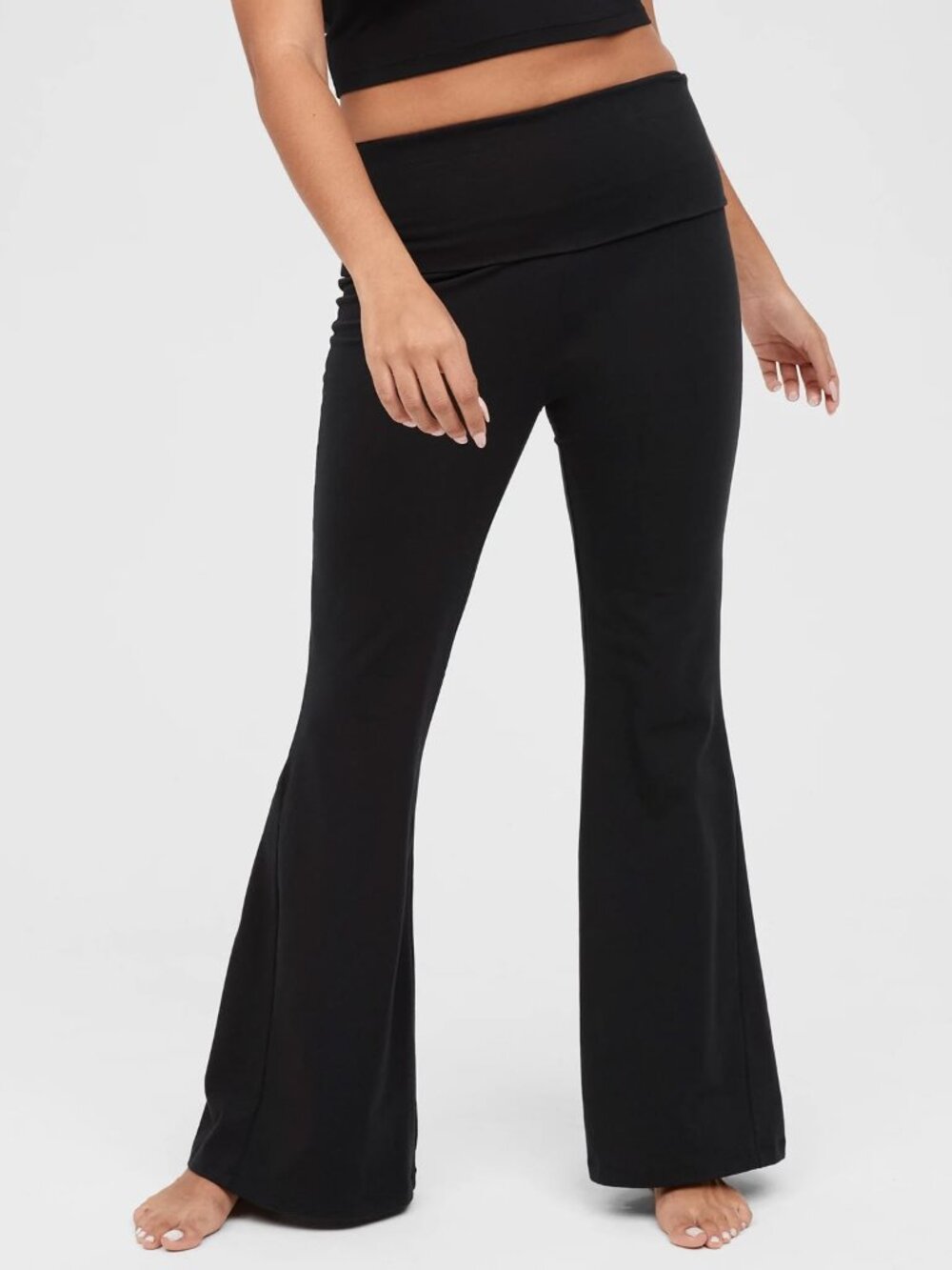 Aerie Women's OG Foldover High Waisted Super Flare Legging in True Black Medium